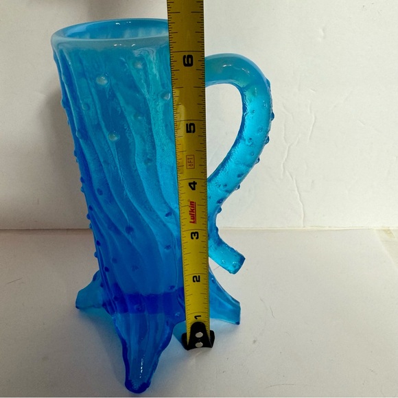 Vintage Northwood Blue Town Pump Tree Trunk Creamer glass with handle. - Picture 9 of 14